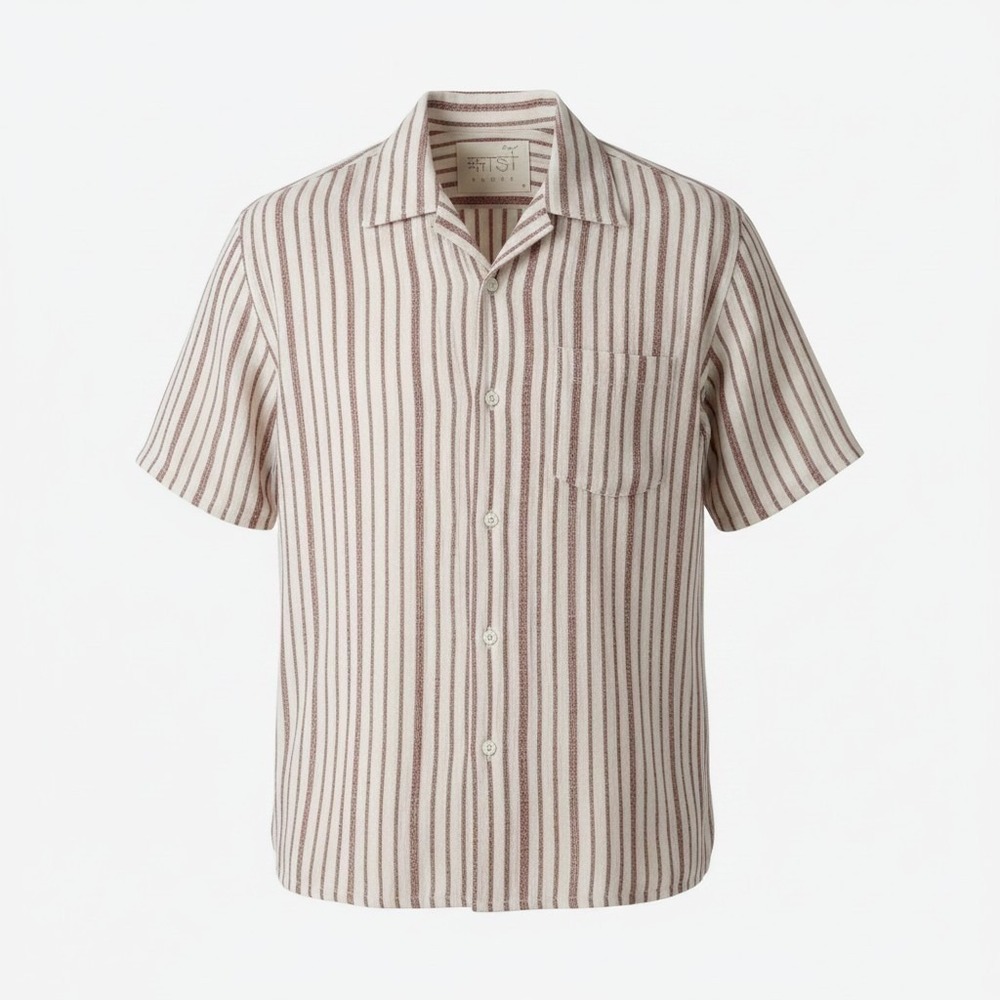Kardo Chintan Handwoven Shirt Mens L Brick Beige Short Sleeve Button Down Boxy
